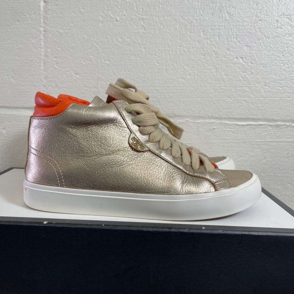 Tory Burch 51138433 Metallic Gold Leather High Top Sneaker Lace up Women's 5.5 M